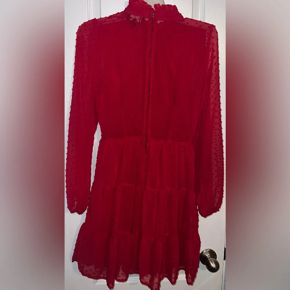 Trixxi Red Swiss Dot Long Sleeve Mini Dress Size M